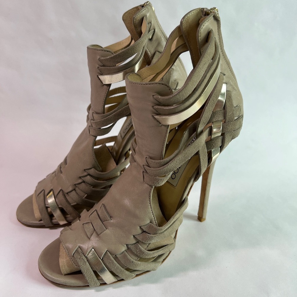 Jimmy Choo Strappy High-Heel Leather and Suede Sandals 39